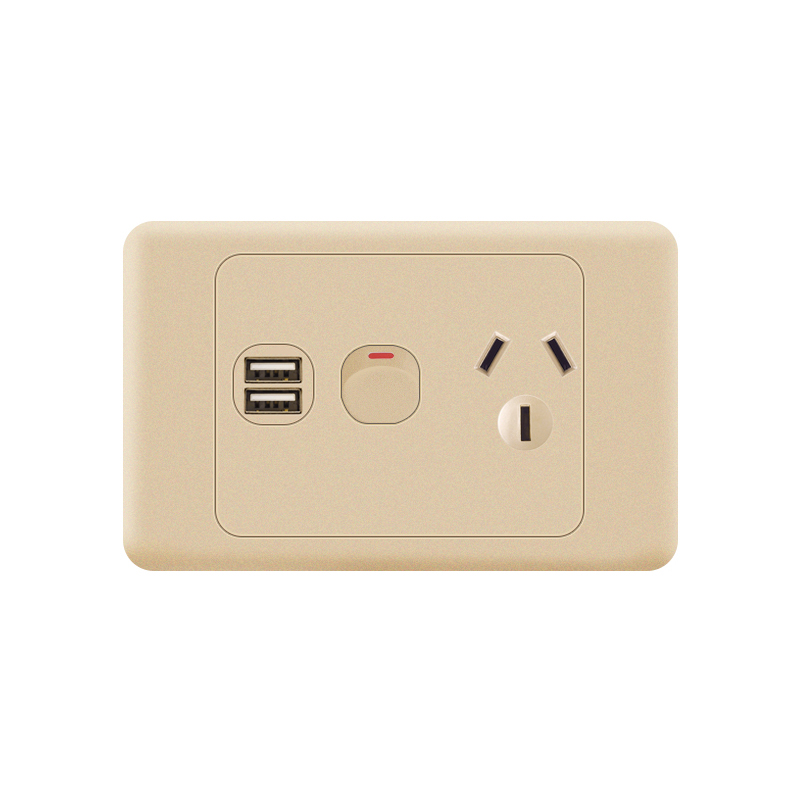 Australia Type-AS Single Socket With Double USB-Gold